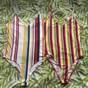 (2) NWOT BODYSUIT TANKS, FOREVER 21 & GAZE, Multicolored Striped, Small